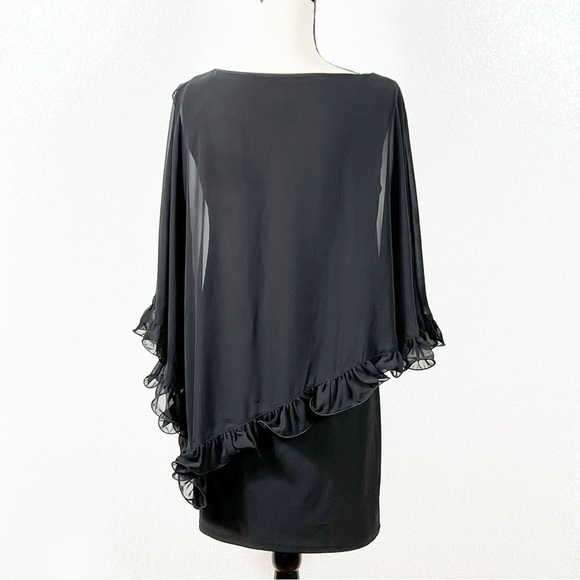 XSCAPE Black Ruffle edge sheer cape mini dress . - Picture 11 of 13